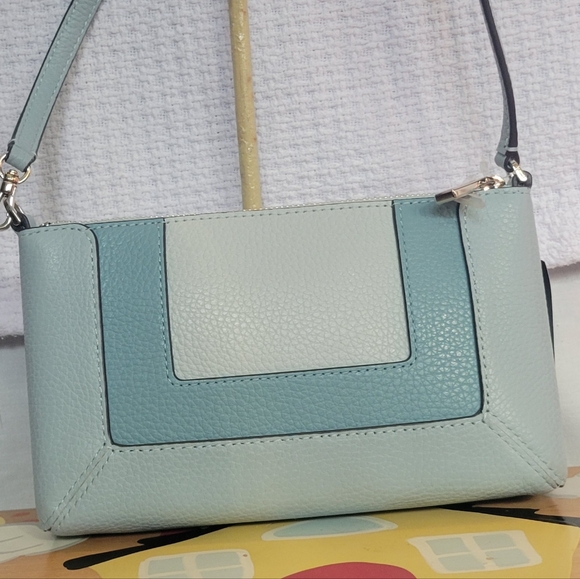 kate spade Two-Tone Light Blue Leather Clutch Bag - Picture 3 of 10
